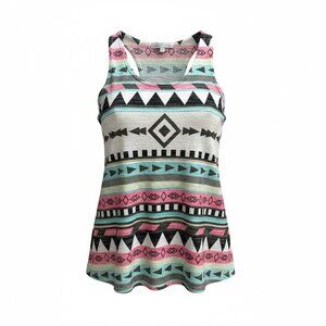 Moa Moa Tank Top Juniors XL Multicolor Geometric Aztec Print Boho Racerback USA
